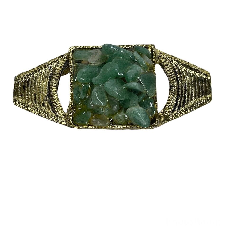 Vintage Cluster Brooch Pin Gold Tone Teal Green Lucite Faux‎ Stones
